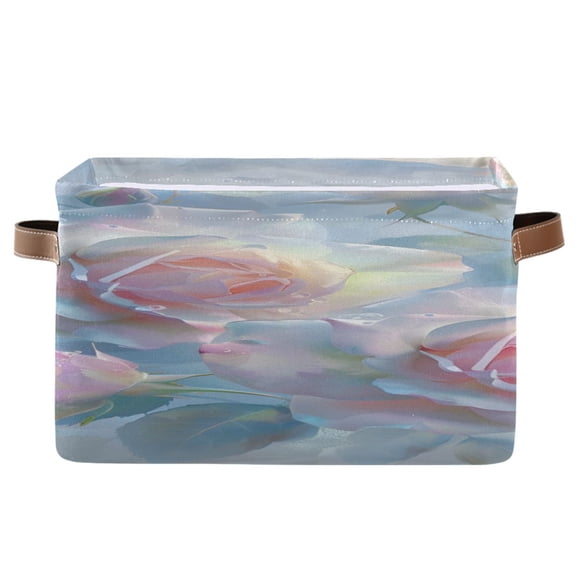 Roses Blooming Square Storage Bins with Handles Collapsible Containing Box 1 Pack