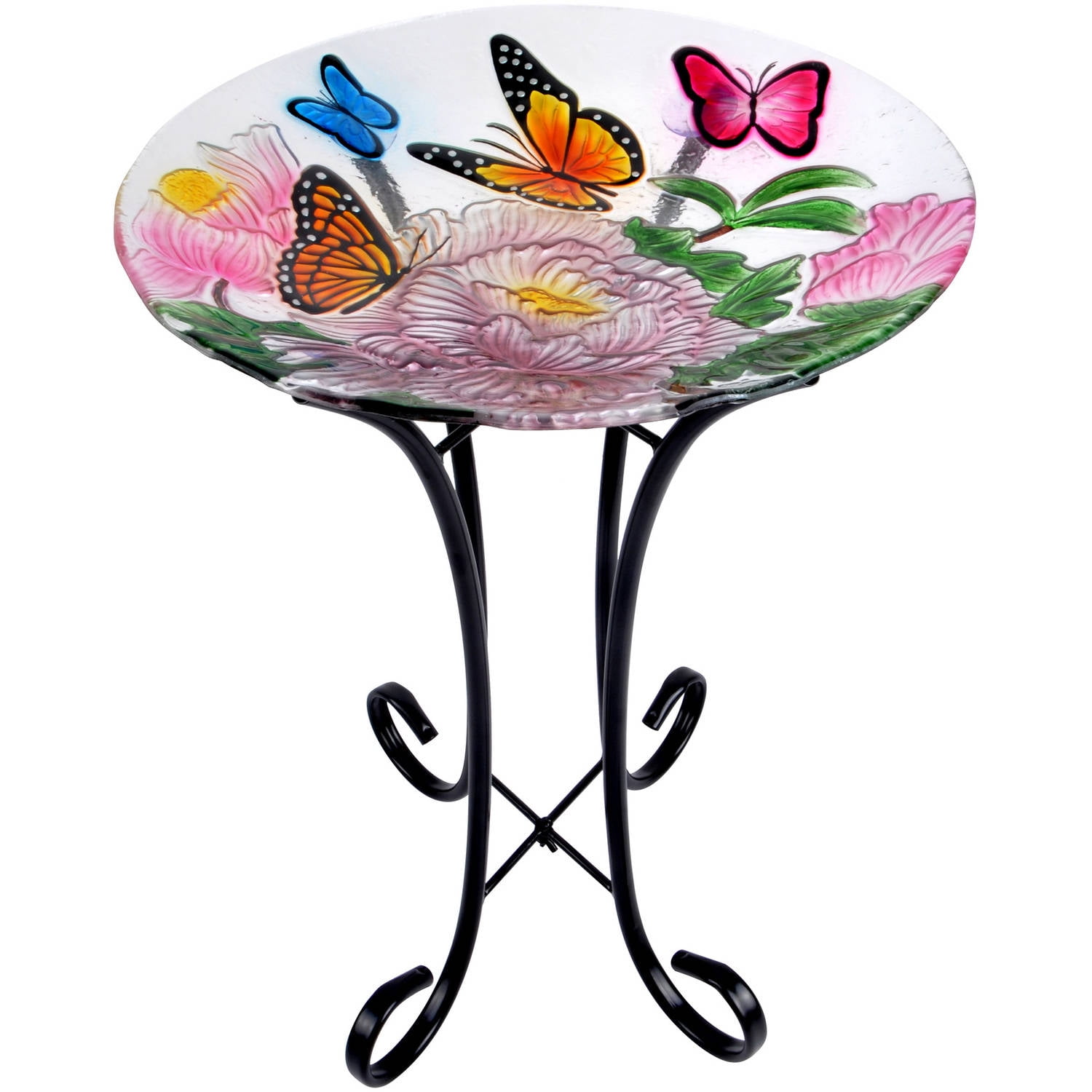 Better Homes & Gardens Multicolor Glass Butterfly Bird Bath