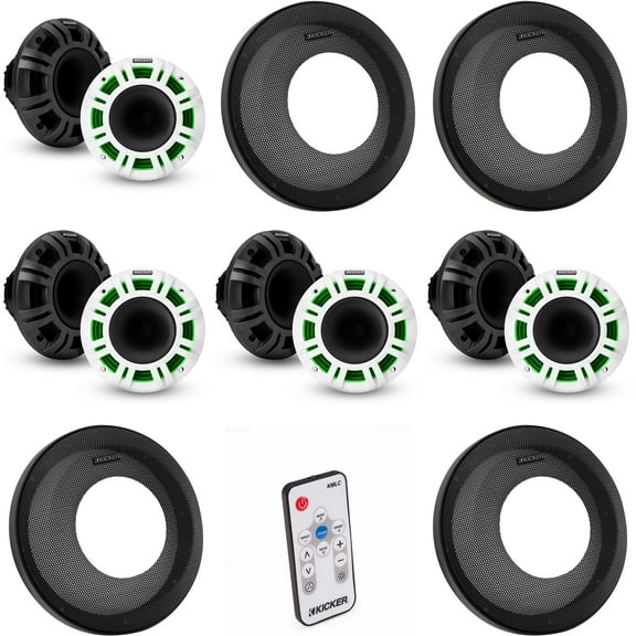 Kicker (4) 48KMXL65 6.5" 4-Ohm RGB-LED KMXL Horn-Loaded Marine Coaxial Speakers, Pairs  w/ LED Remote ( Includes Powersports Grilles )