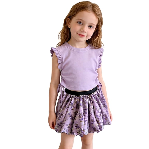 SONGGE Girls Floral Print And Skirt Outfit Sets Casual Ruffle Two Piece Toddler Baby Back To School Adorable Clothing Sets