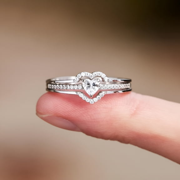 DESIGNICE Sterling Silver Rings for Women, Heart Promise Rings for Her, Stacking Silver Pinky Ring for Women