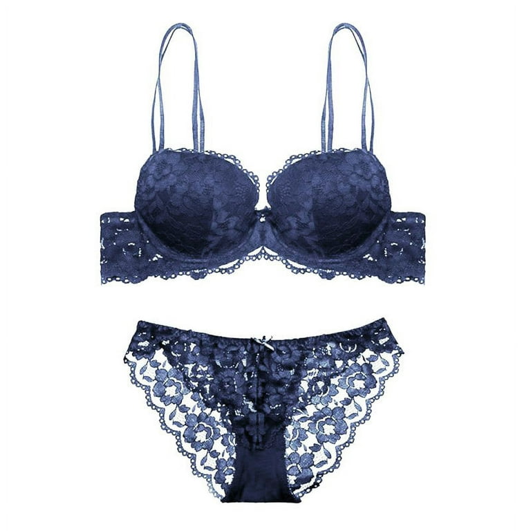 Feiona Women Lace Oriental Cherry Bra Sets Sexy Padded Push Up Lace Bras  Cotton Crotch Low Waist Lace Panties Suits 