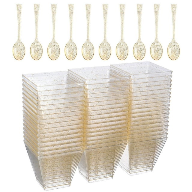 MesaSe Dessert Cups with Lids Cheesecake Gold Powder Pudding Plastic Mug Mini Desserts Sundae Bakery Accessory