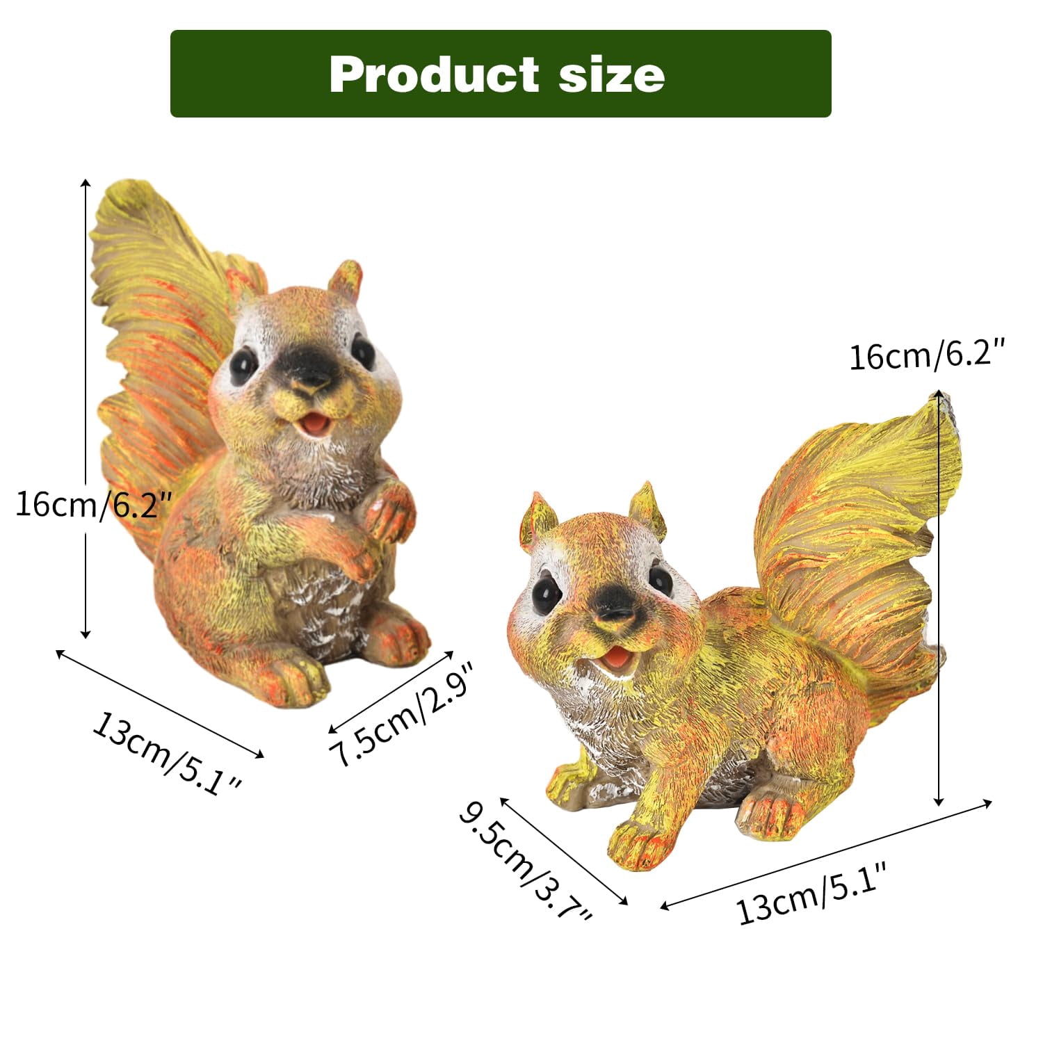 Sungmor Set of 2 Squirrel Outdoor Garden Statues, Resin Animal Sculptures Cute Squirrel Statue, Squirrel Figurines for Outdoor Lawn Yard Decor, Home Garden Ornament Housewarming Gift