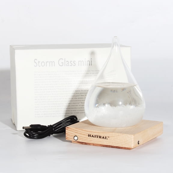Storm Glass Mini Weather Predictor with LED Light Base, Desktop Decorative Weather Bottle for Home Office, Novelty Gift