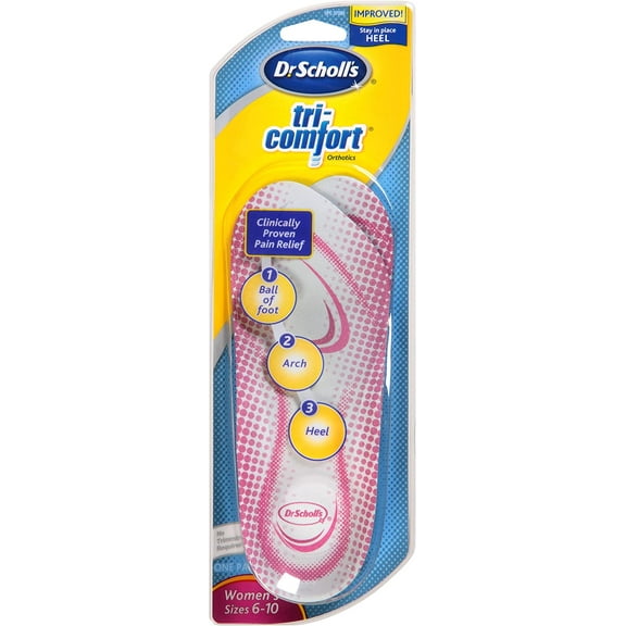Dr. Scholl's Tri-Comfort Orthotics Inserts, Women's Size 6-10, 1-Pair Packages (Pack of 3)