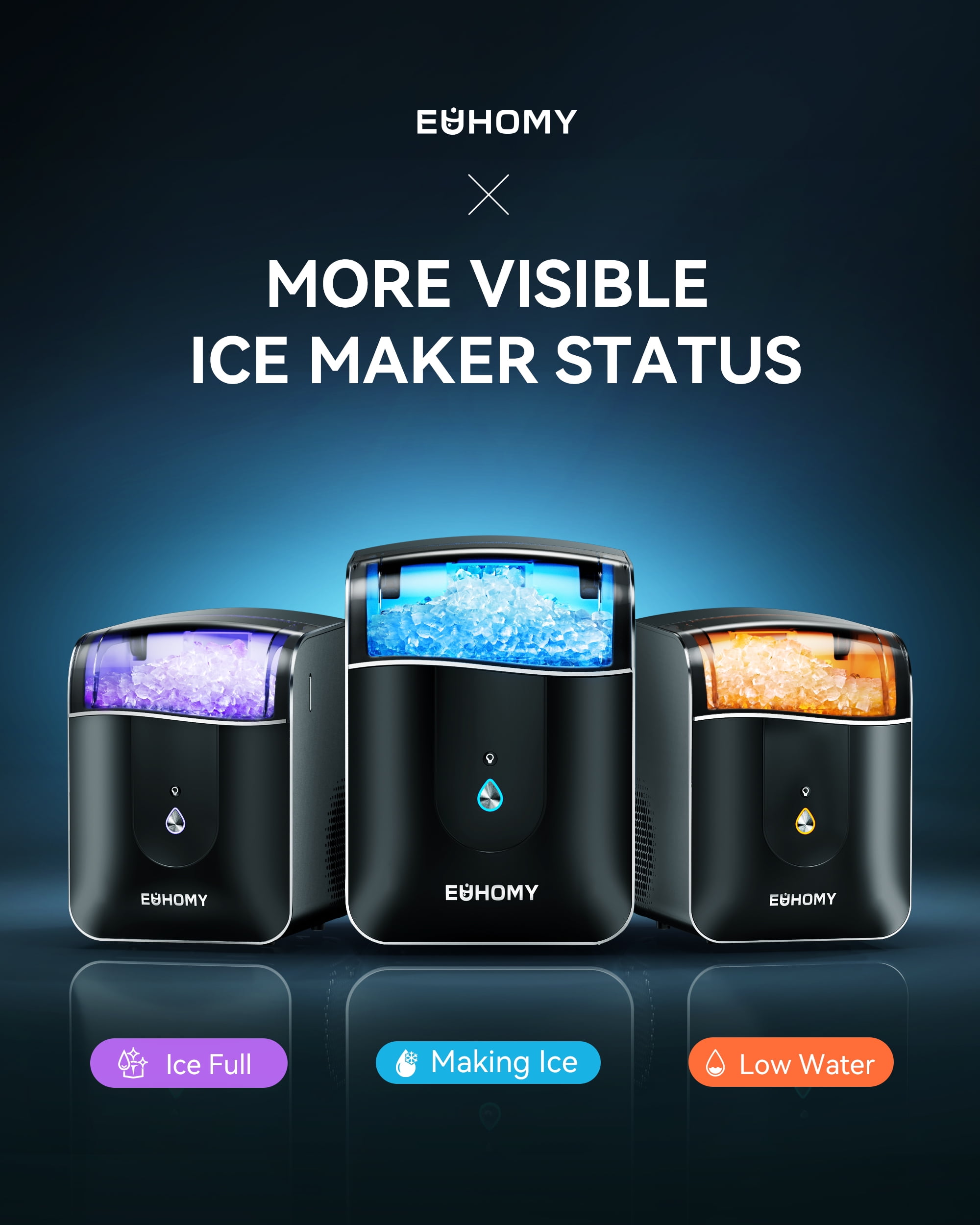 EUHOMY Nugget Ice Maker Countertop, 40Lbs/24H Chewable Pebble Ice Machine with App Control, Black