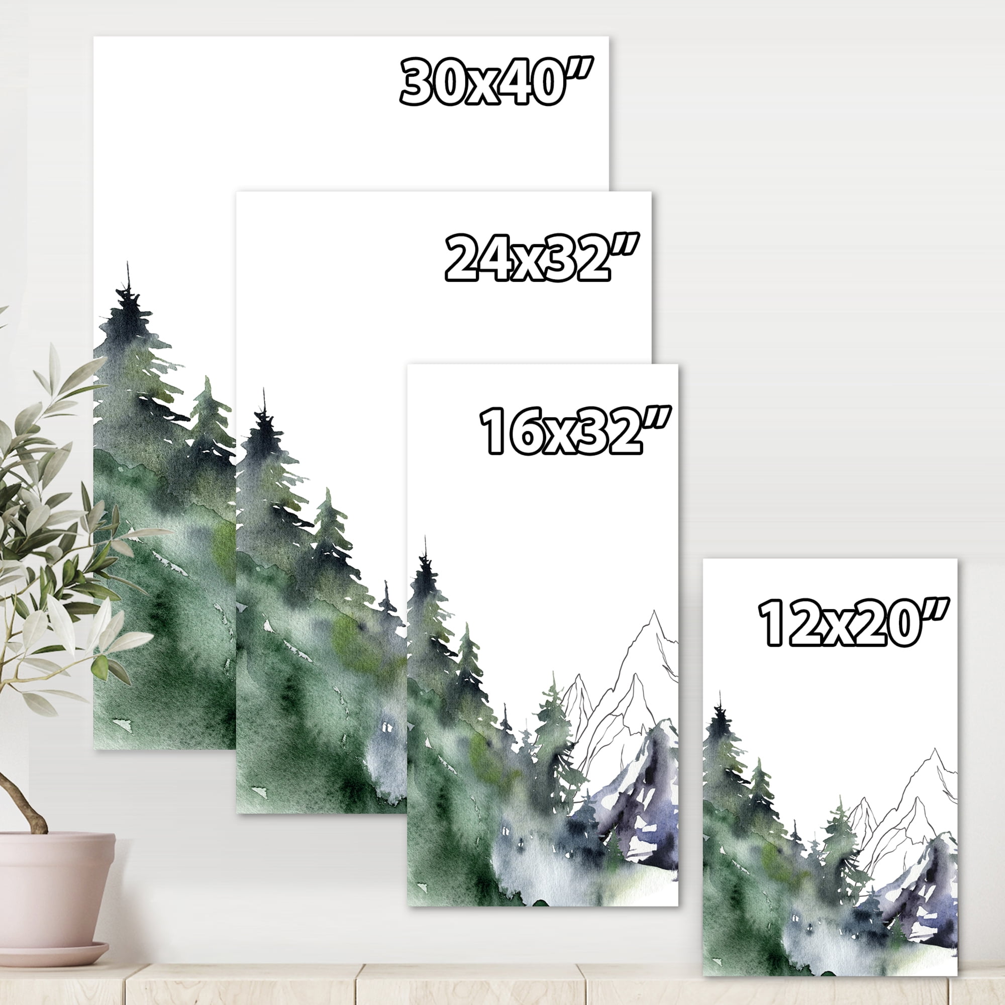 Designart ' Trees With Winter Dark Blue Mountain Landscape III ' Modern Canvas Wall Art Print
