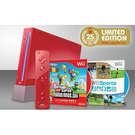 Nintendo Wii 25 Anniversary Edition Red Console with New Super Mario Bros and Wii Sports (Used)