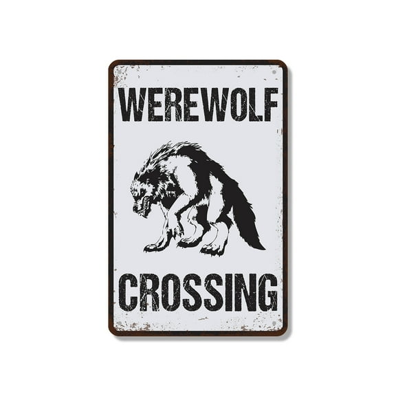Werewolf Crossing 10 Inch x 14 Inch Novelty Aluminum Metal Sign Howl Slow At Night Durable Weatherproof UV Protected Perfect for Trails Campgrounds Porches Fun Gift for Horror Fans