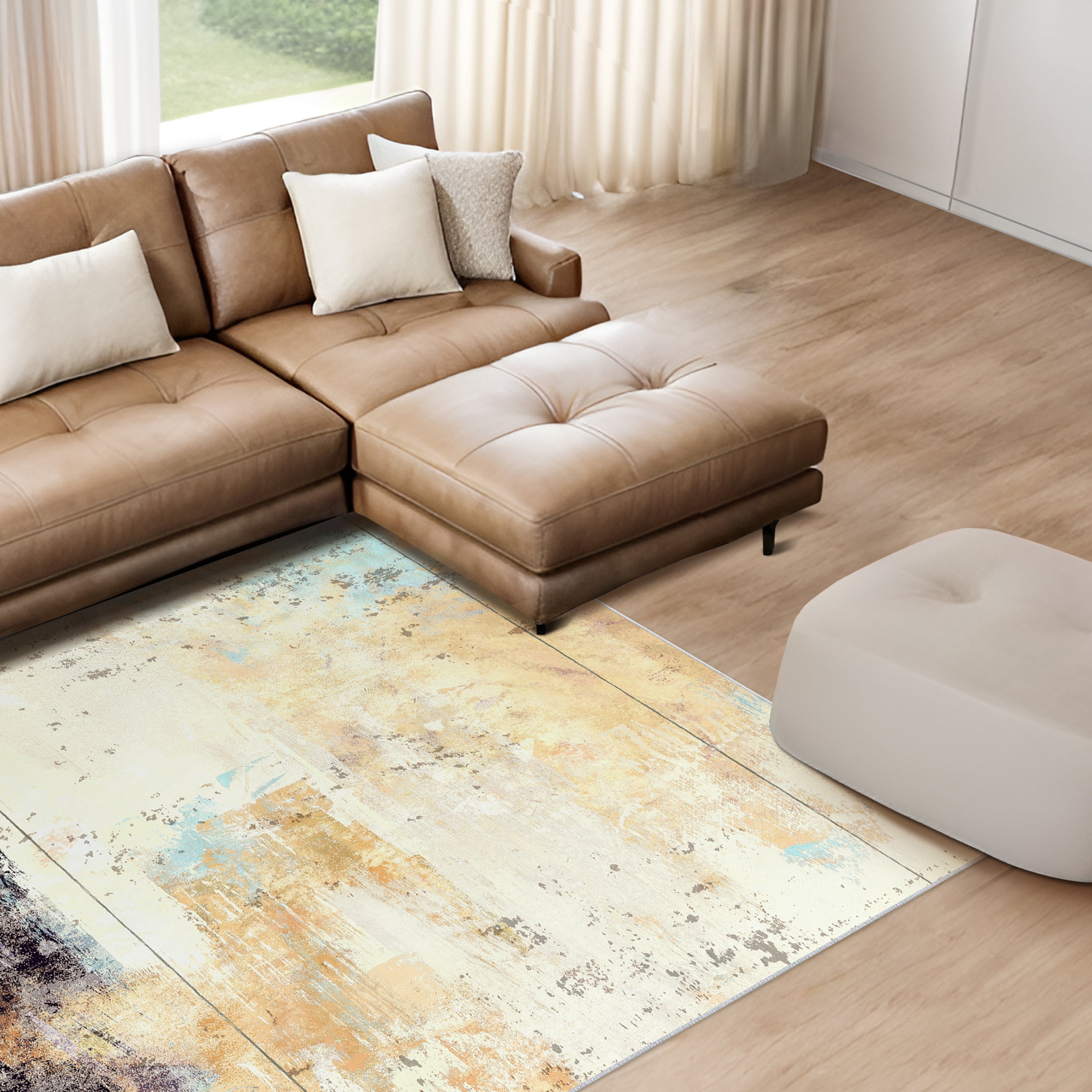 Aubergine II Washable Abstract Art Area Rug size 5'x8', Power-loomed, Heavenly Softness with Non-Slipping Backing