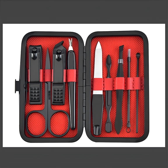 EXLEAF 2026 New Manicure Set Nail Clippers Pedicure Kit 9 Nail Care Tools for Travel & Grooming for Travel, Home, Salon, Gym (Black, Red)