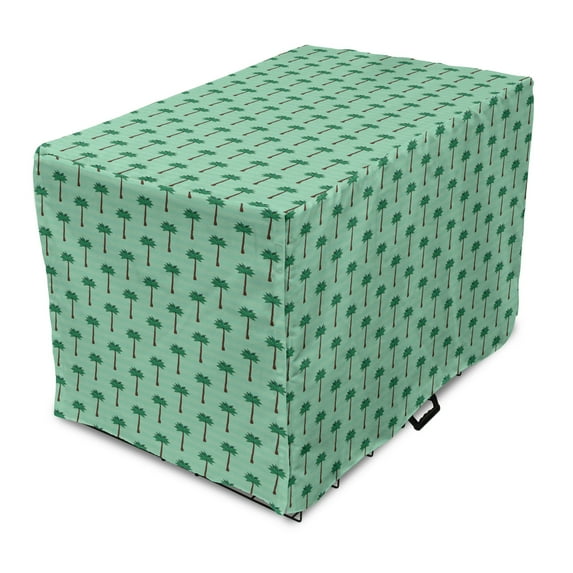 Tropical Dog Crate Cover, Repeating Pattern of Summer Season Palm Trees on Stripes, Easy to Use Pet Kennel Cover Small Dogs Puppies Kittens, 7 Sizes, Seafoam Forest Green, by Ambesonne