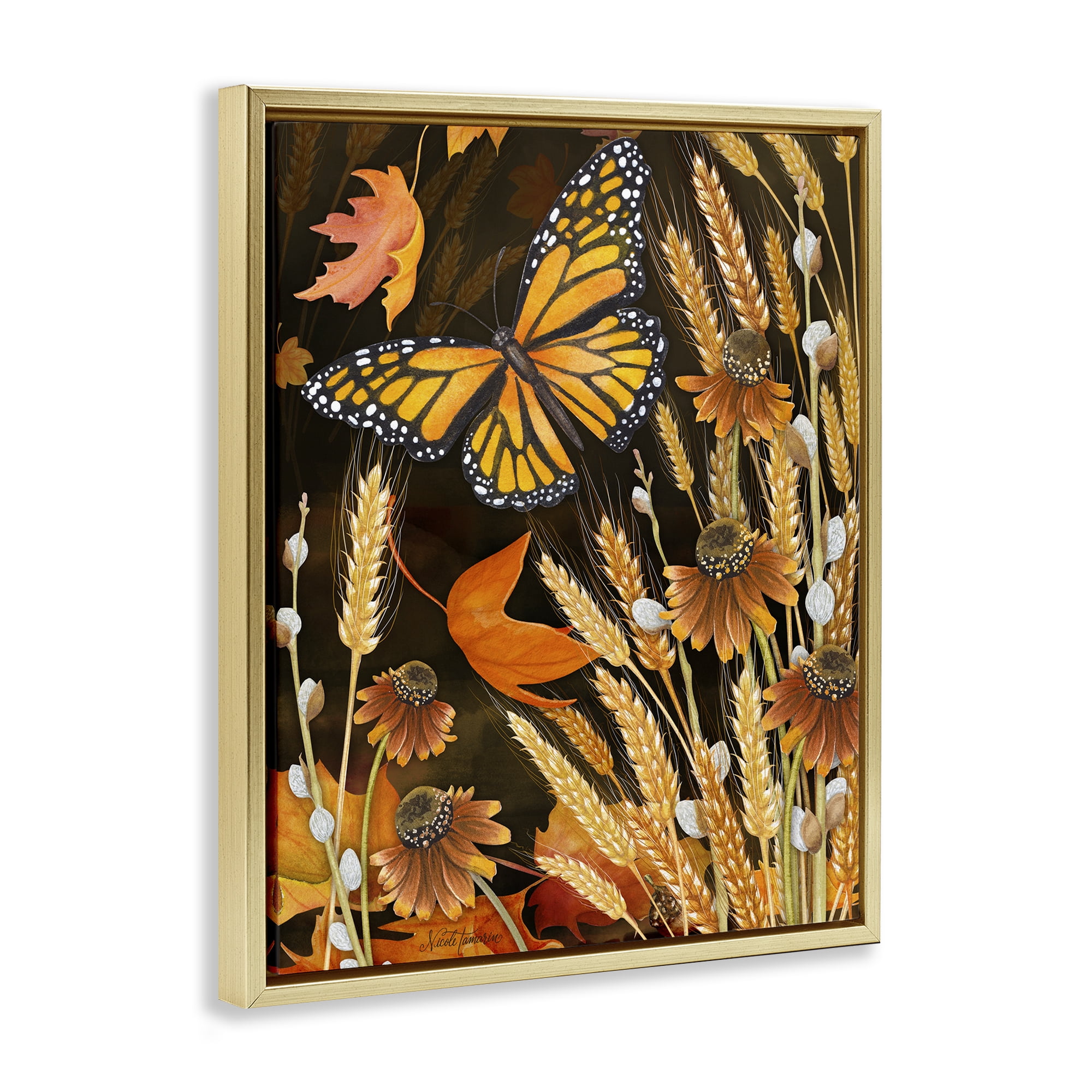 Stupell Industries Fall Motif Midnight Garden Gold Framed Floater Canvas Wall Art, design by Nicole Tamarin