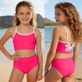 thumbnail image 2 of Shadoumai Girls Swimsuit Contrast Trim Tankini Swimsuit Solid Color 2 Piece Teen Bathing Suit Modest Swimwear+Drawstring 9-, 2 of 7