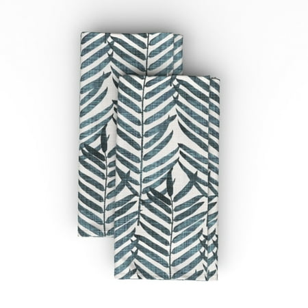 

Linen Cotton Canvas Dinner Napkins (Set of 2) - Boho Midcentury Modern Botanical Bohemian Palm Leaf Tropical Jungle Indigo Tree Print Cloth Dinner Napkins by Spoonflower