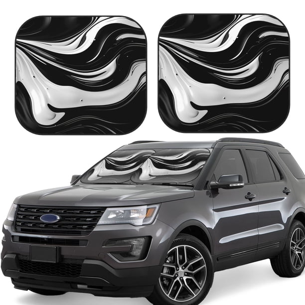 Fotbe Abstract Black White Swirls Juego de 2 Piezas de Parasoles para Parabrisas | Bloqueador Solar para Auto | Accesorios Plegables para Protección Solar Interior-Small