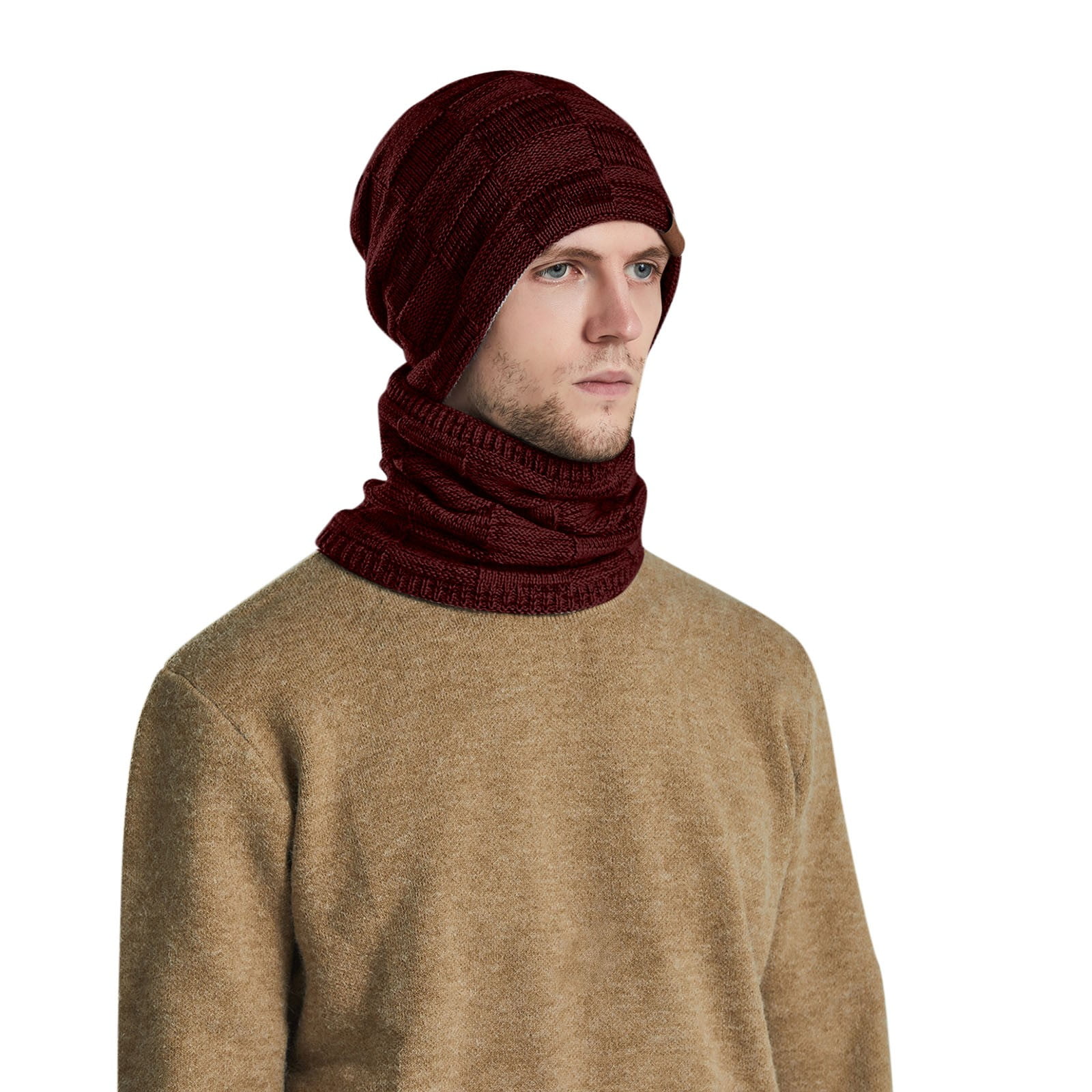 Tanhomme Wind-Resistance Winter,Fleece Ski Covers,Warm Face-Cover Hat Cap Scarf Men's Women's Winter Knitted Fleece Windproof Hood Scarf Coif Winter Knit Hat Warm Hats