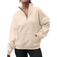 thumbnail image 3 of Hibeli Women Quarter Zip Long Sleeve Kangaroo Pocket Solid Color Pullover Top Sweatshirts, 3 of 6