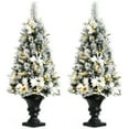 thumbnail image 1 of Gymax 2PCS 4 FT Pre-lit Christmas Entrance Tree Snow Flocked Xmas Tree w/ LED Lights, 1 of 10