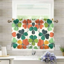 Yayeee Kitchen Curtains Light Filtering 27"x36" Rod Pocket Short Cafe Window Panel, White Clover Pattern