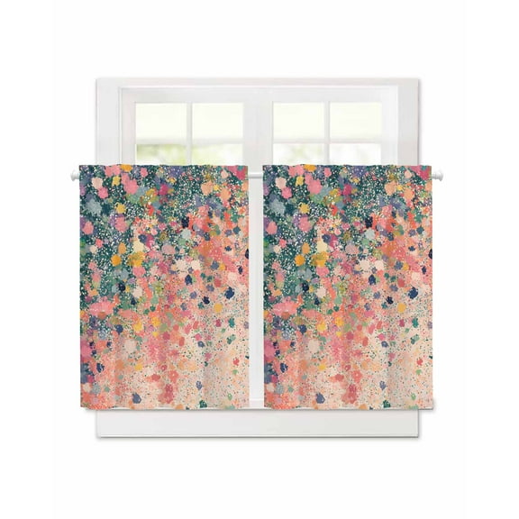 Oil Painting Short Blackout Curtains 45 Inch Long Retro Art Gorgeous Pink Art Texture Sense Rod Pocket Kitchen Curtains, 2 Panels Thermal Insulated Room Darkening Drapes for Bedroom, 30"W x 45"L