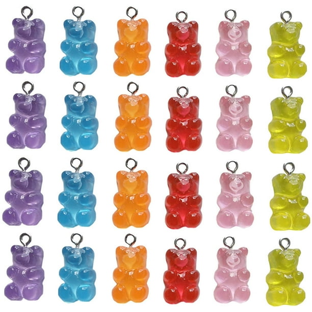 24 Pcs Candy Gummy Bear Charms Colorful Resin Bear Pendants DIY