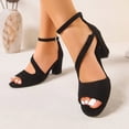 thumbnail image 2 of Rokment High Heels Dressy Sandals for Women Ladies 2026 Metallic Elegant Delicate Suede Leather Peep Toe Chunky Block Heels Ankle Strap Dress Summer Shoes Brial Wedding Banquet Black Size 6, 2 of 7