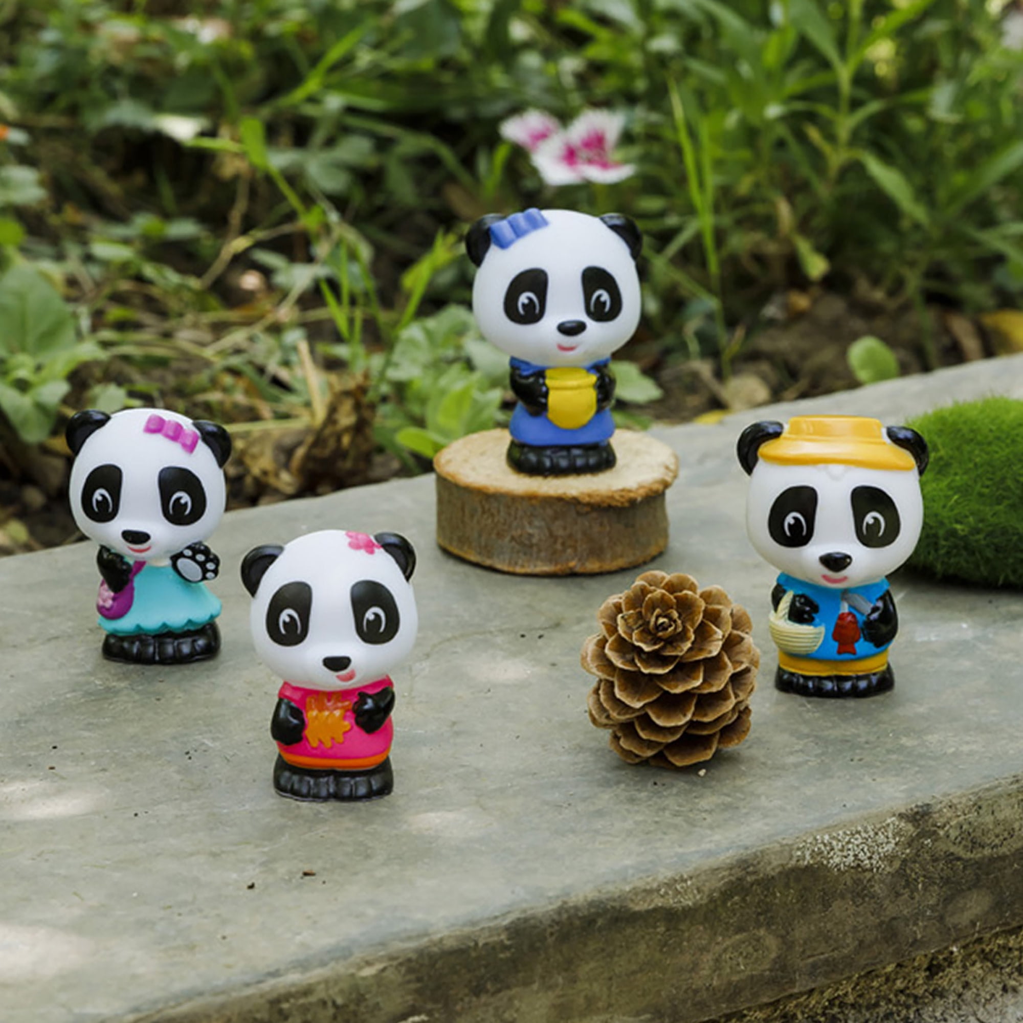 Timber Tots: Panda Family - 4 Character Set, Bear Toy Figurines, 1.75-2" Animal Miniatures w/ Unique Details, Nature Playset, Kids & Toddlers 18Mo+