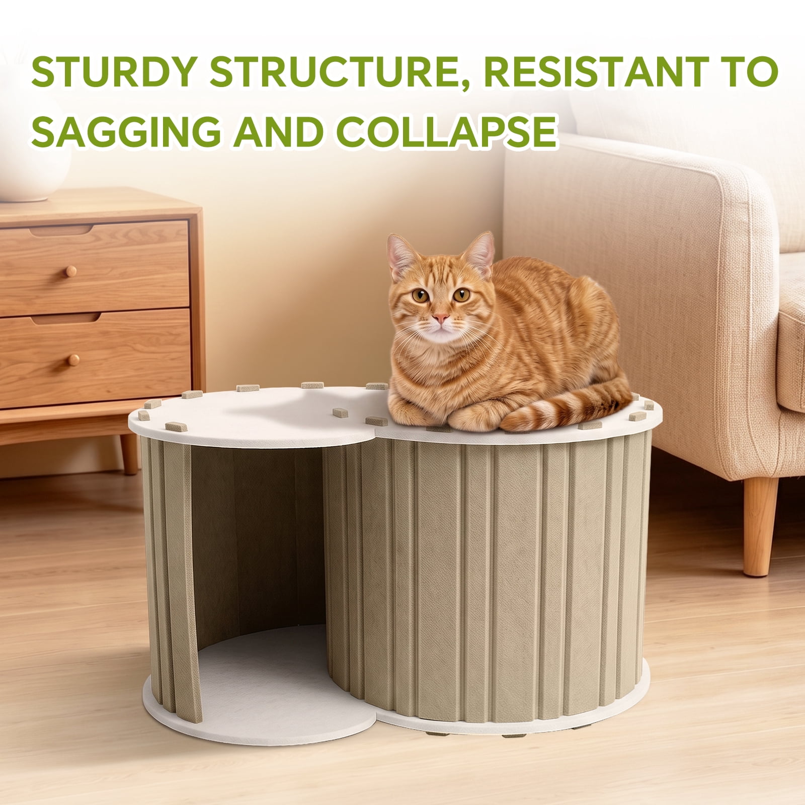 Cat Tunnel Bed Pet House, Multi‑Functional Security Senses Cat Tunnel, Educational Interactive Toy for Playing & Resting, Foldable Pet Hideaway Tunnel for Small Animals, Light Brown 58*40*30cm