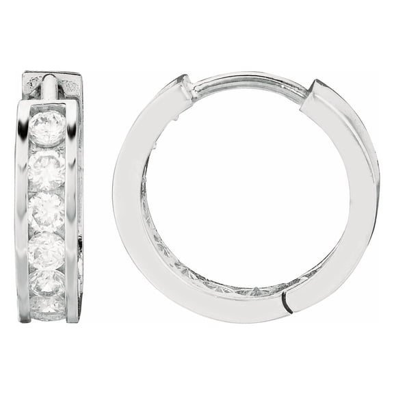 Sterling Silver Channel-Set Cubic Zirconia Huggy Huggie Hoops Earrings 14.5 mm