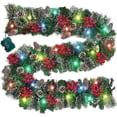 thumbnail image 1 of Guirlande de Noël LED 9 Pieds avec Pommes de Pin Baies Rouges Boules de Noël Pointes de Pin Guirlande de Noël Artificielle avec 50 Lumières Colorées (8 Modes d'Éclairage) pour Table Cheminée Escaliers Décoration Extérieure, 1 of 3