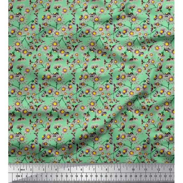 Soimoi Tissu Poly Georgette Imprimé Floral Aster au Mètre 42 Pouces de Large