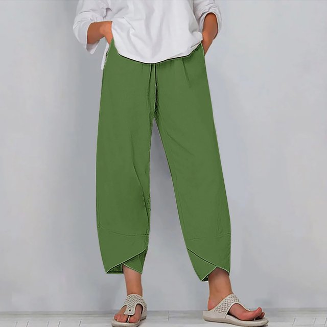 Women's Summer Comfortable Loose Wide Legged Fashion Solid Color Capris RXIRUCGD Vert, Taille: S