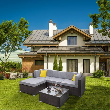 Luxury Patio Furniture Dallas SEGAMRT 5PCS Outdoor Patio Sectional Sofa, All-Weather PE Rattan Wicker Furniture Sofa w/Ottoman, 4 Seater Luxury Comfort Waterproof Wicker Couch, Conversation Set for Backyard Poolside Garden, S7635 ()