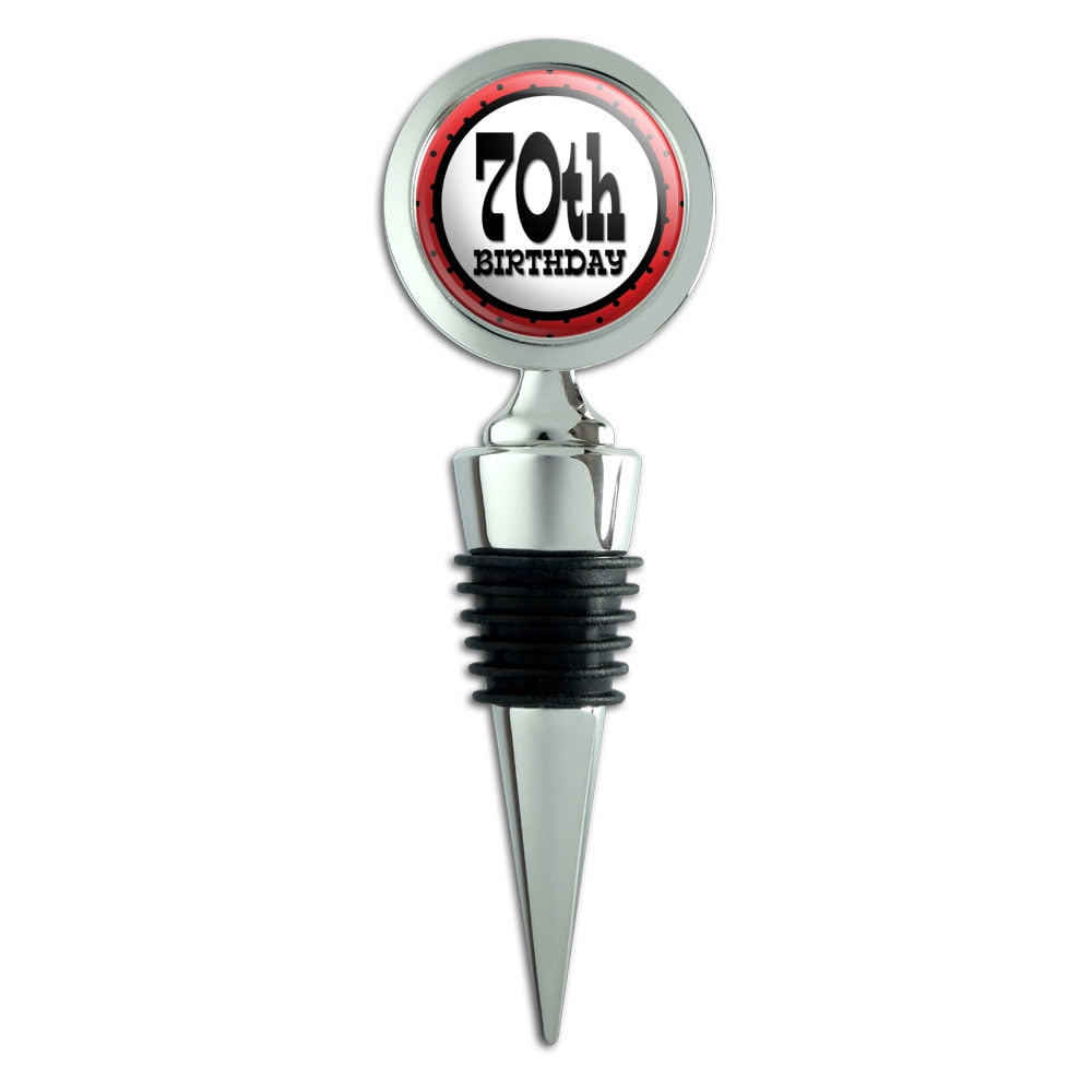 70th Seventieth Birthday Red Black Polka Dots Wine Bottle Stopper ...