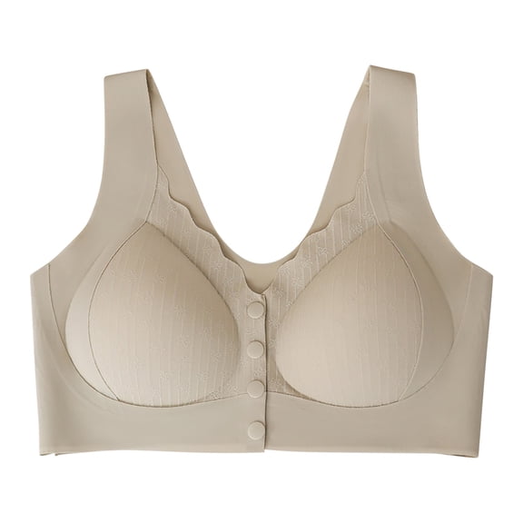 iHPH7 Wireless Front Closure Bras for Women Senior Comfort Bras Front Button Front Clasp Full Coverage Post Surgery Bra Wireless Bras Front Open Bras for Women Snap Front Bra Beige XXL