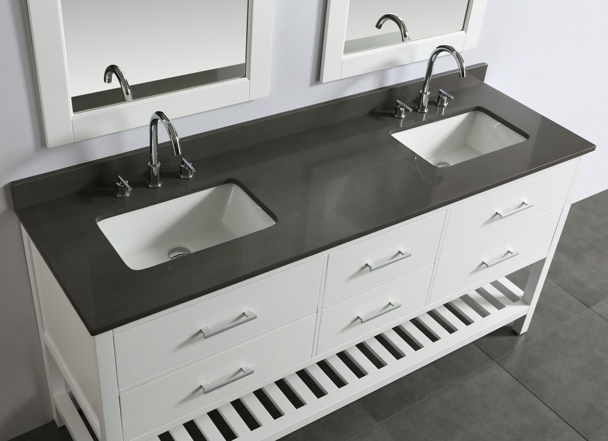 Design Element London 72" Double Sink Bathroom Vanity Set in White with Gray Quartz Top