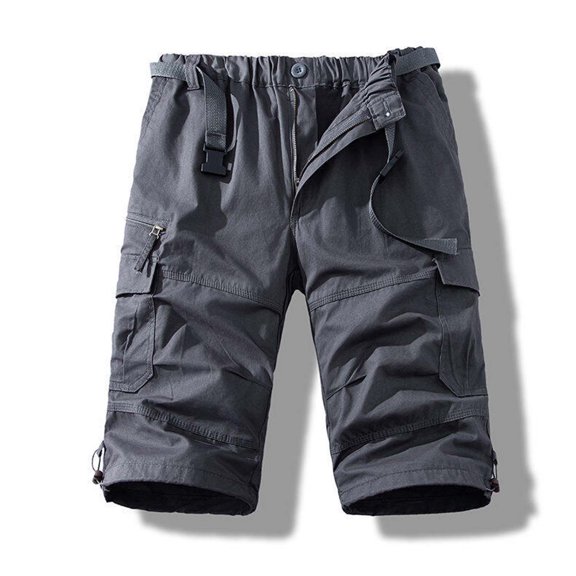 Plus Size Men Stretch Cargo Shorts Casual Drawstring Classic Summer Work Short Pants with Multi Pockets Straight-Leg Five Quarter Shorts, M-5XL