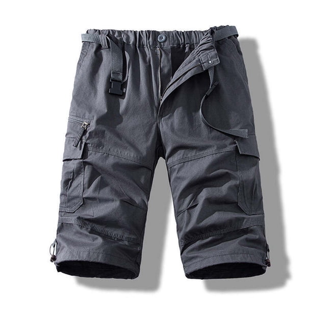 pstuiky Pantalones cortos para hombre, Pantalones cortos cargo elásticos para hombre, informales, con cordón ajustable, clásicos, de verano, con múltiples bolsillos