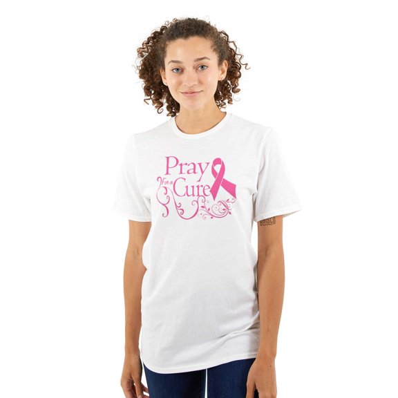 Pray For A Cure Breast Cancer Support Women's Graphic T Shirt Tees Brisco Brands S