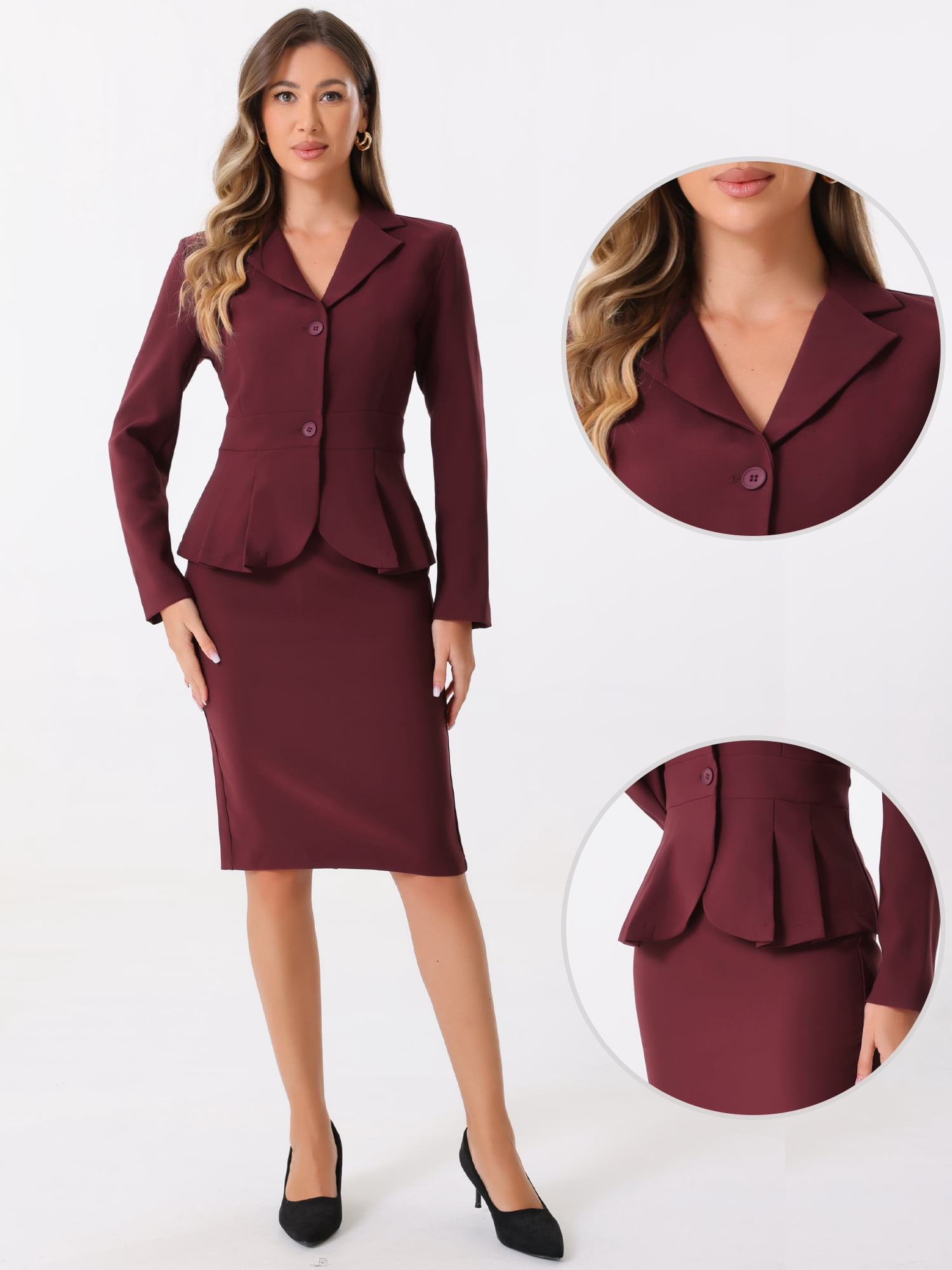 DARING DIVA Women's Peplum Blazer Pencil Skirt 2 Pcs Suit Set 2XL Deep Purple