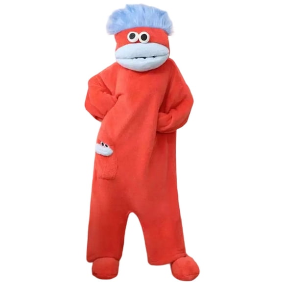 Dakiuu Big Mouth Monster Onesie Adult Silly Wearable Plush Fleece Character Pajamas Ultra Soft Funny Green Hooded Loungewear for Unisex Women Men
