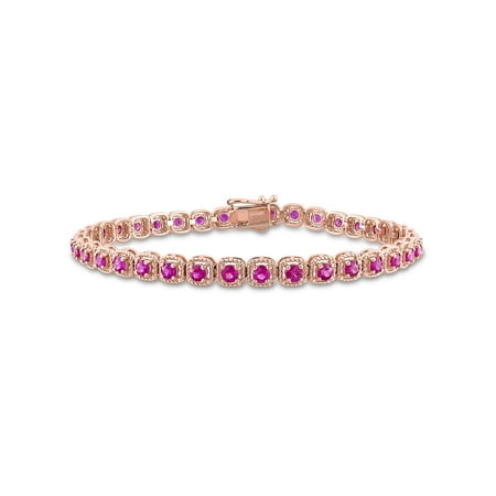 14k Gold Sapphire Bracelet - 3-3/4 Carat T.G.W. Pink Sapphire 14kt Rose Gold Tennis Bracelet, 7