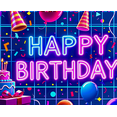 thumbnail image 4 of Neon Style Happy Birthday Banner with Balloons Cake Party Hats Background Backdrop Decor for Birthday Party Celebration Photography Props Decorations, 4 of 7