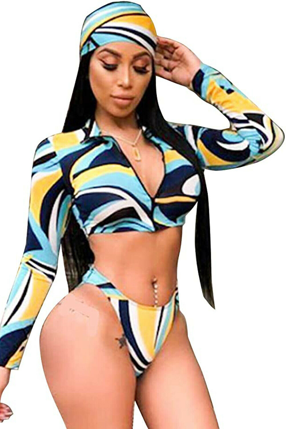 long sleeve v neck swimsuit