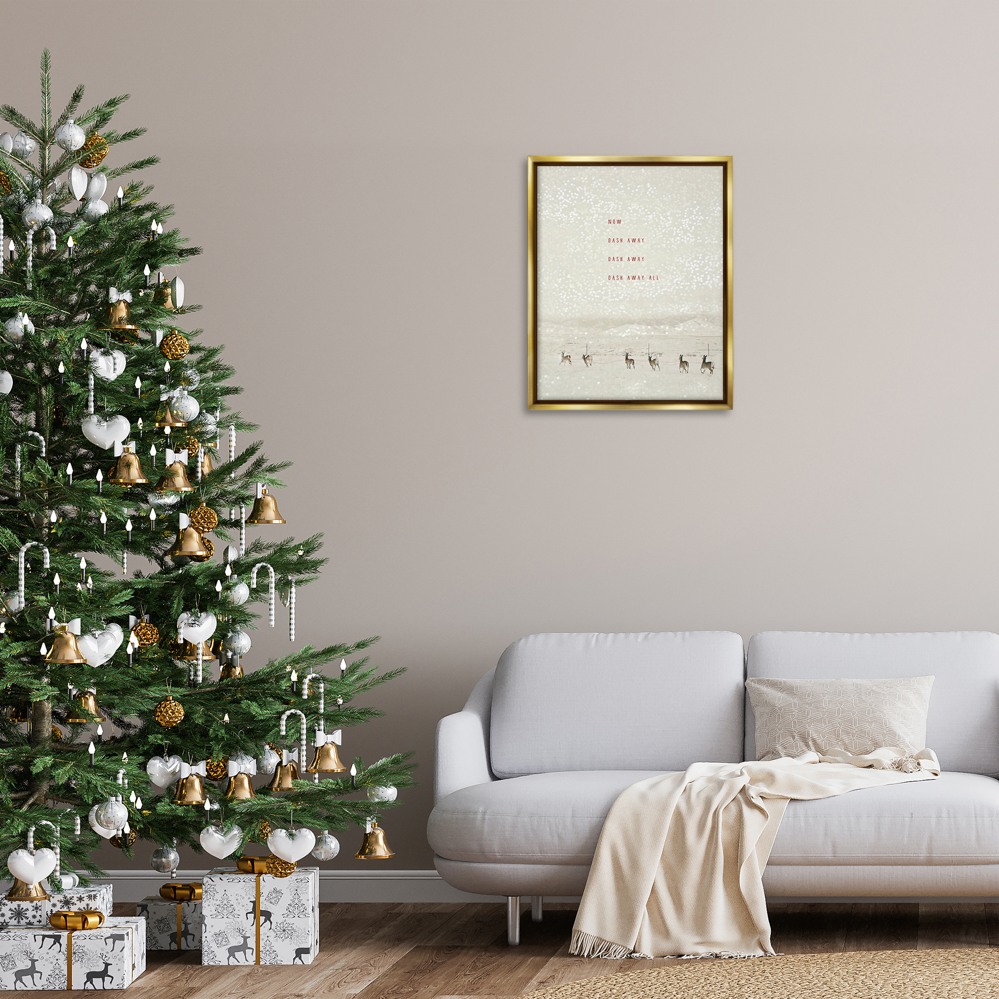 Stupell Industries Dash Away Winter Poem Landscape Painting Gold Floater Framed Canvas Art Prints Wall Art, 25 x 31