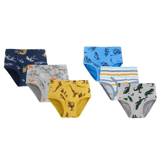 XBASW Toddler Kids Boys' Underwear 100% Cotton Briefs Dinosaur Prints Underpants Pack of 6 for 2-10 Years