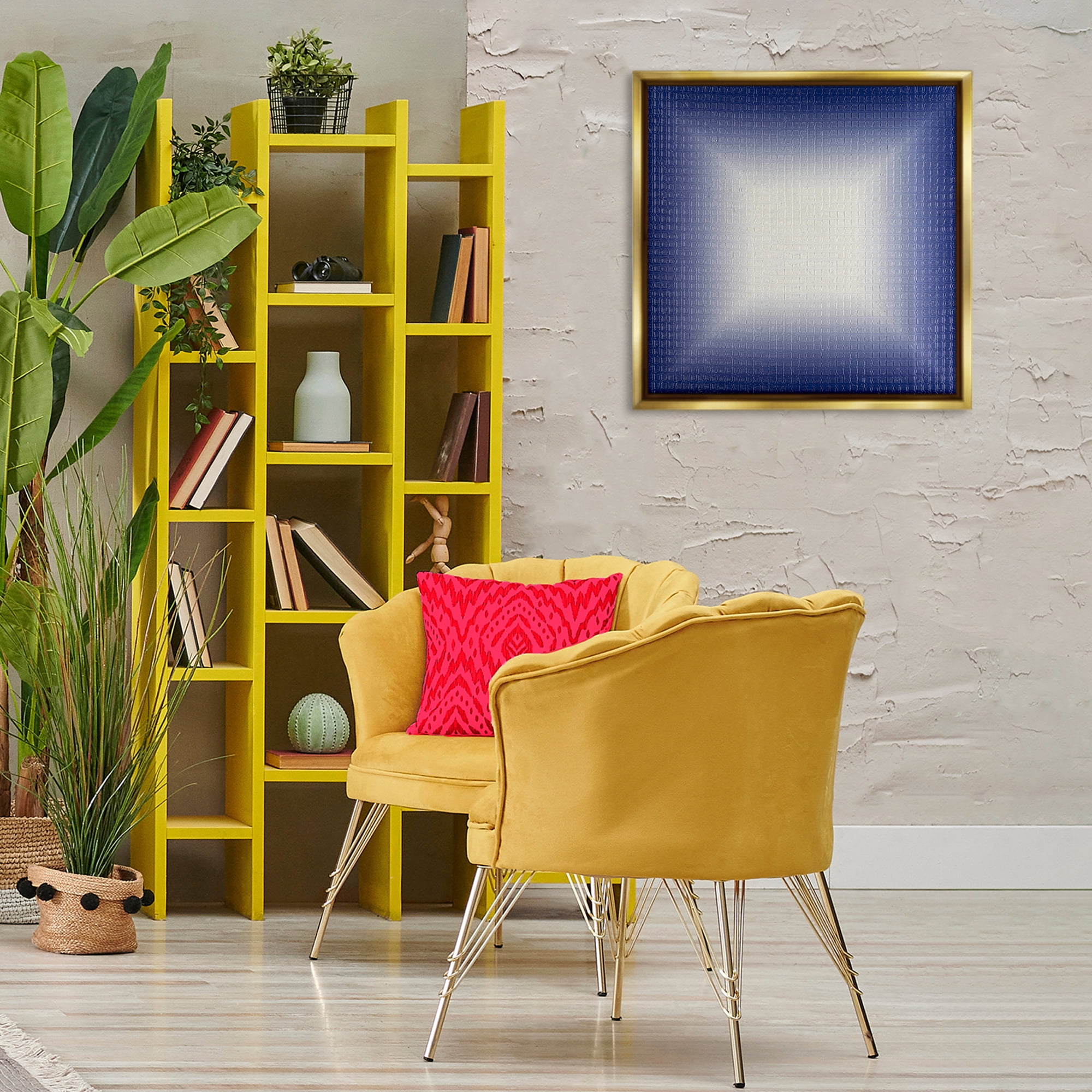Stupell Industries Blue Ombre Fade Abstract Painting Gold Floater Framed Canvas Art Print Wall Art, 25 x 25