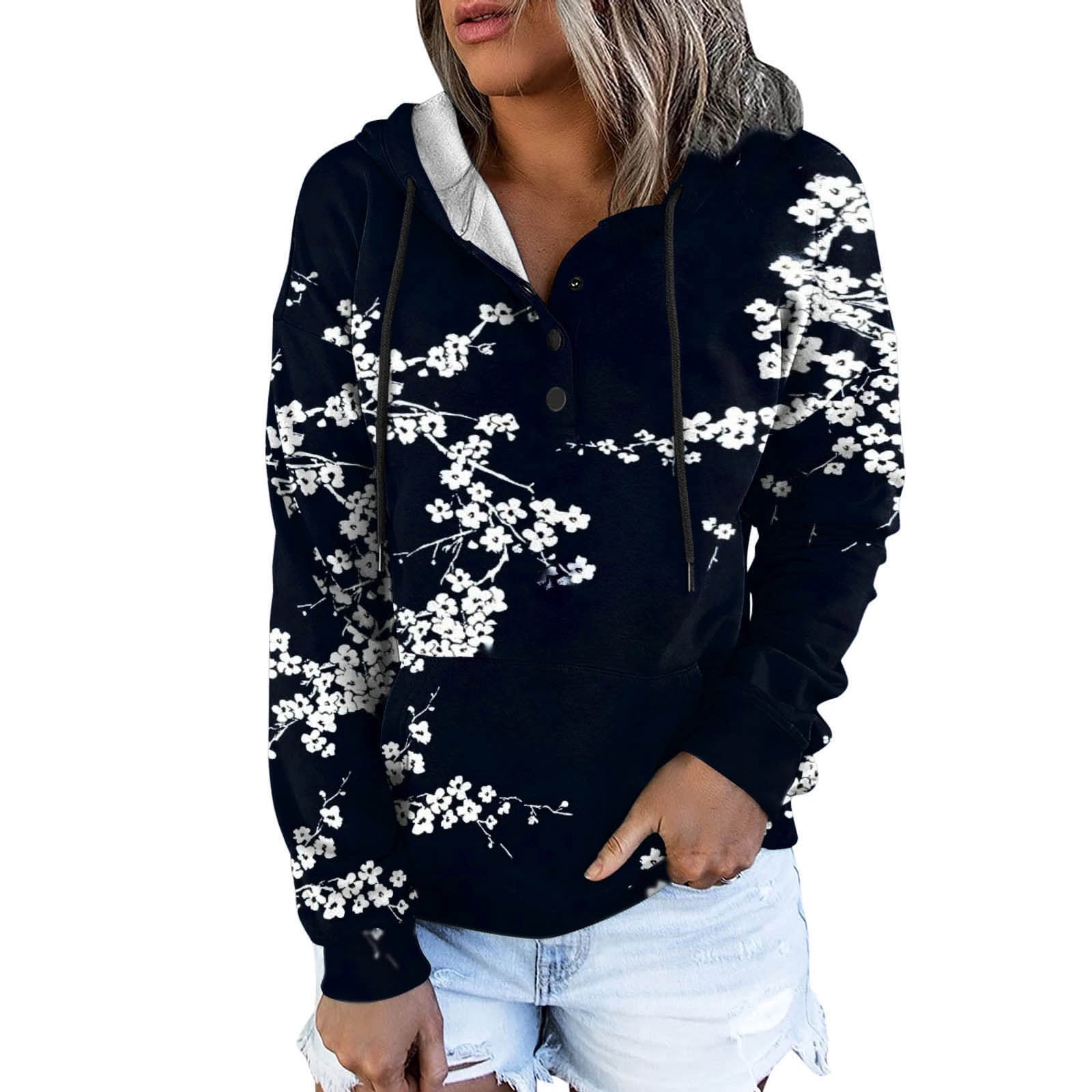 TAIAOJING Women s Oversized Half Zip Sweatshirt Floral Print Long taiaojing-women-s-oversized-half-zip-sweatshirt-floral-print-long